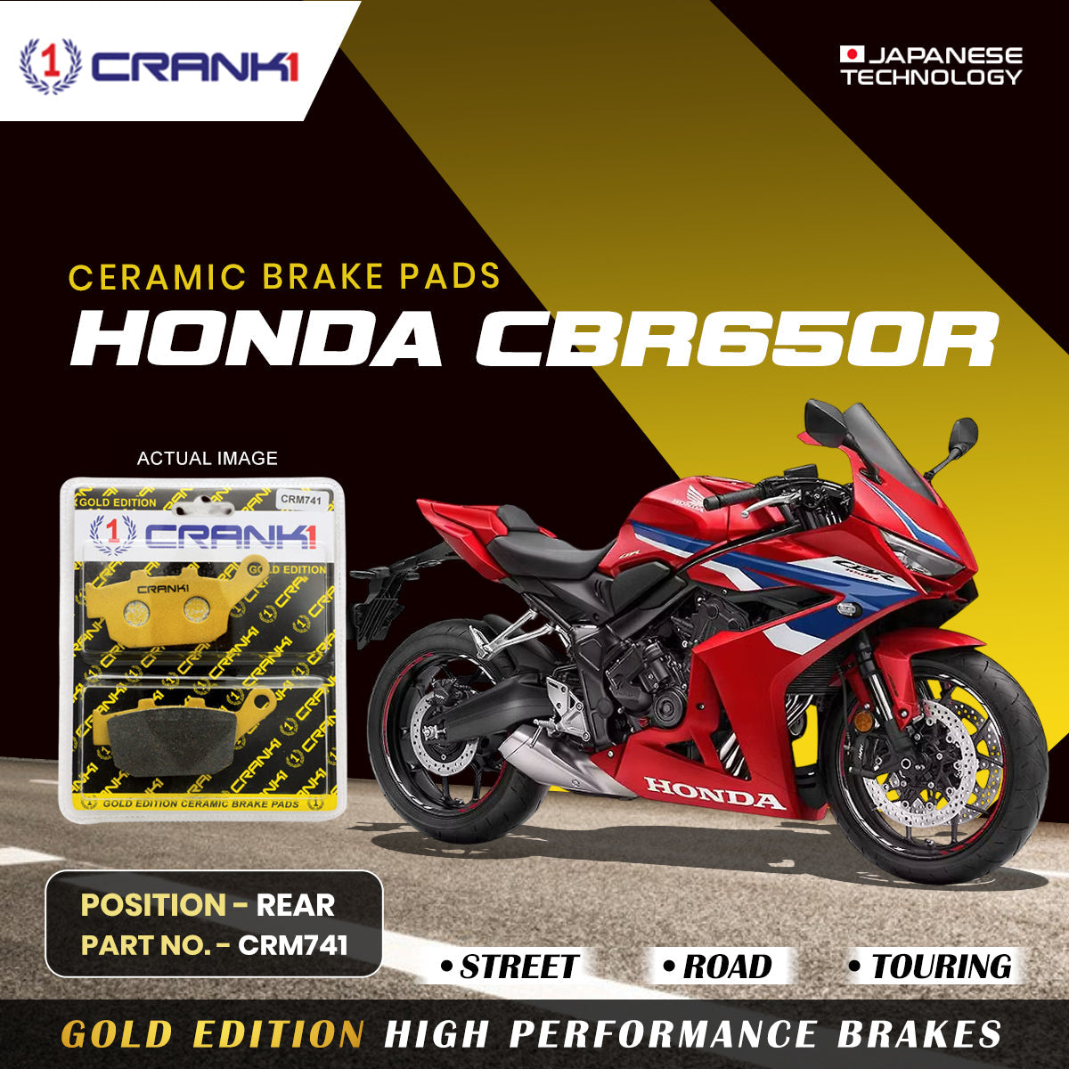 Ceramic Brake Pads For Honda CBR650R - Rear - CRM741 - 1 Set - CRANK1