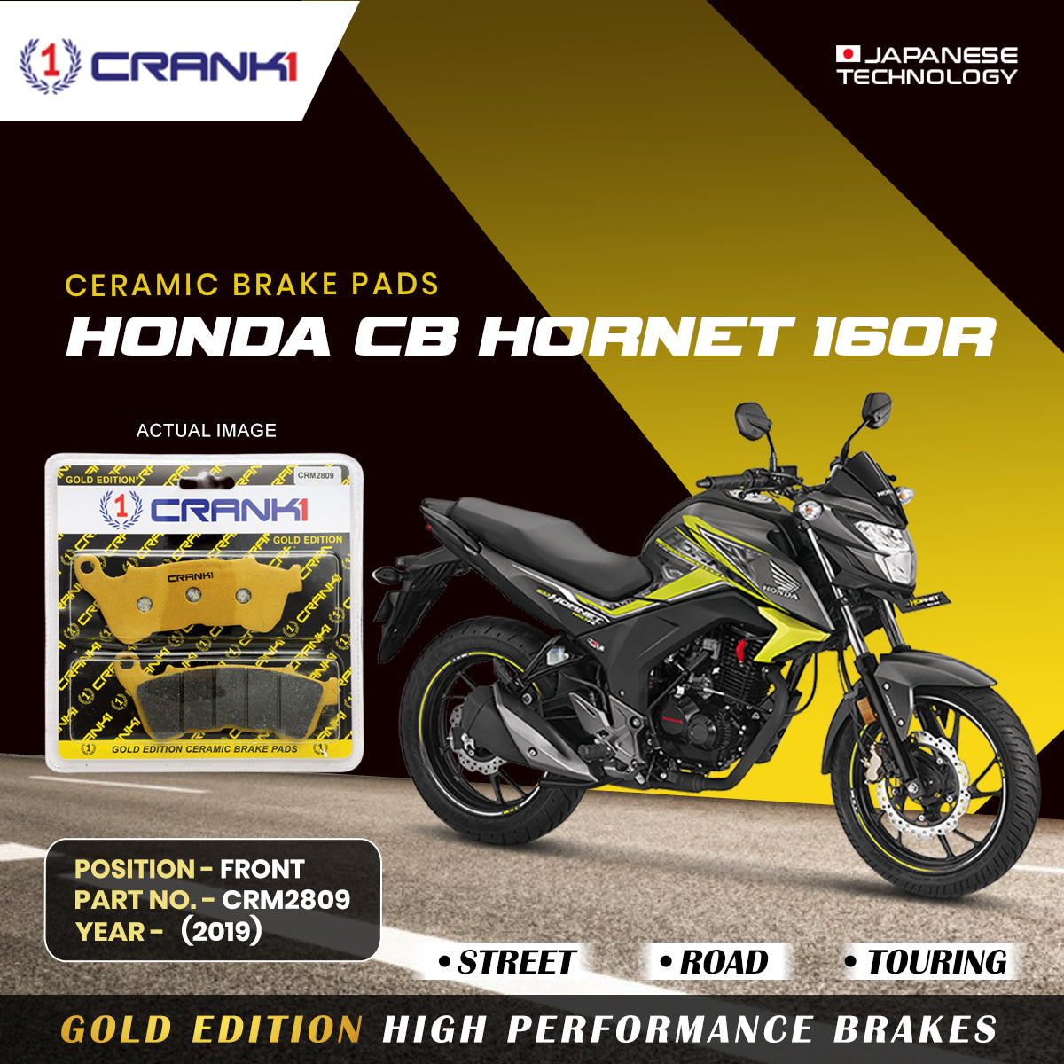 Ceramic Brake Pads For Honda CB Hornet 160R (2019) - Front - CRM2809 - 1 Set - CRANK1