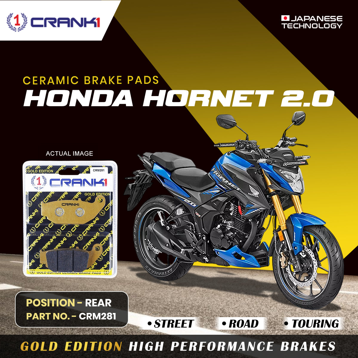 Ceramic Brake Pads For Honda Hornet 2.0 - Rear - CRM281 - 1 Set - CRANK1
