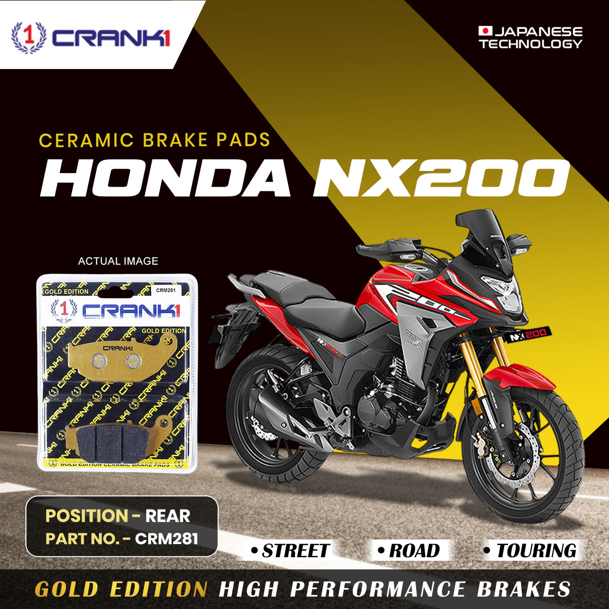 Ceramic Brake Pads For Honda NX200 - Rear - CRM281 - 1 Set - CRANK1