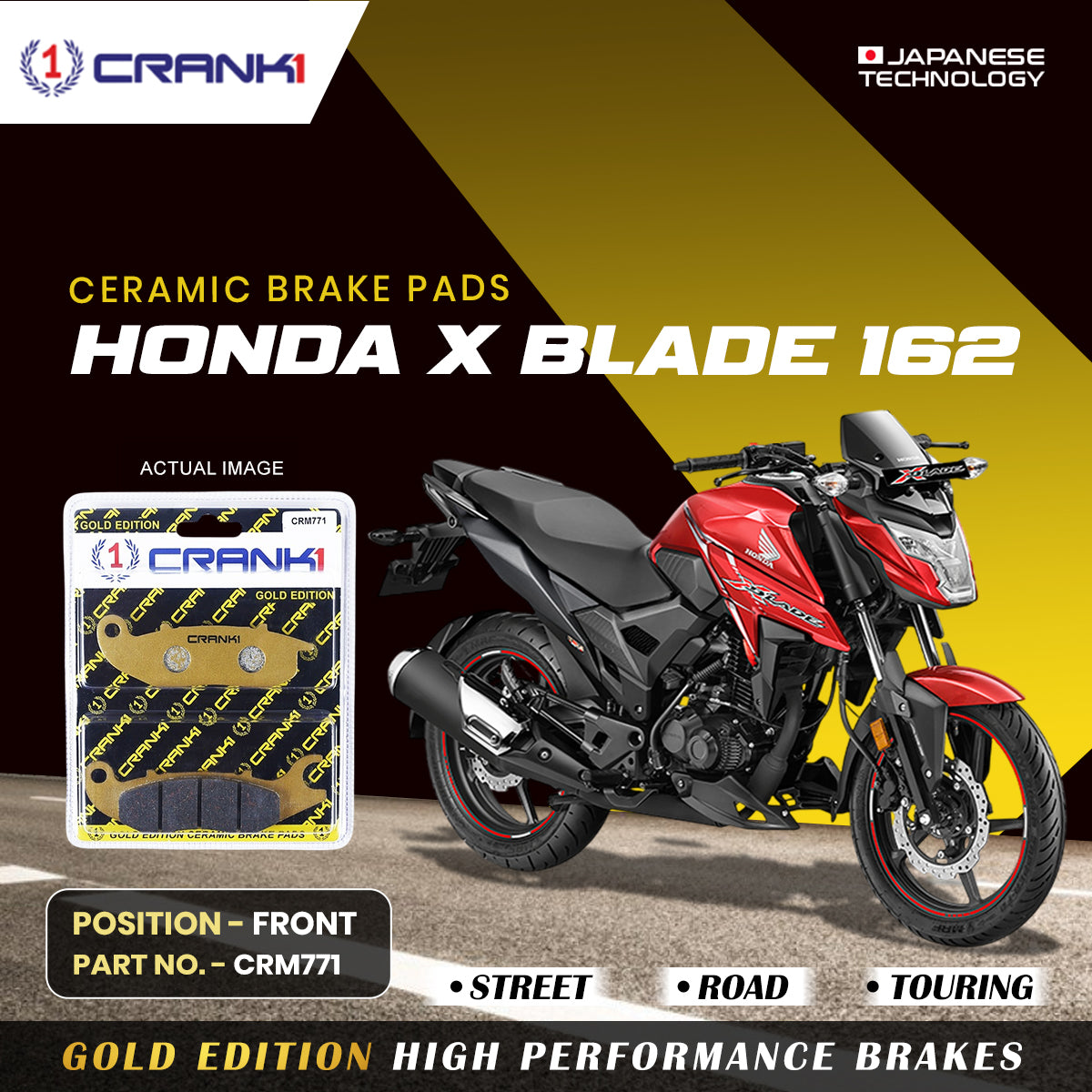 Ceramic Brake Pads For Honda X Blade 162 - Front - CRM771 - 1 Set - CRANK1