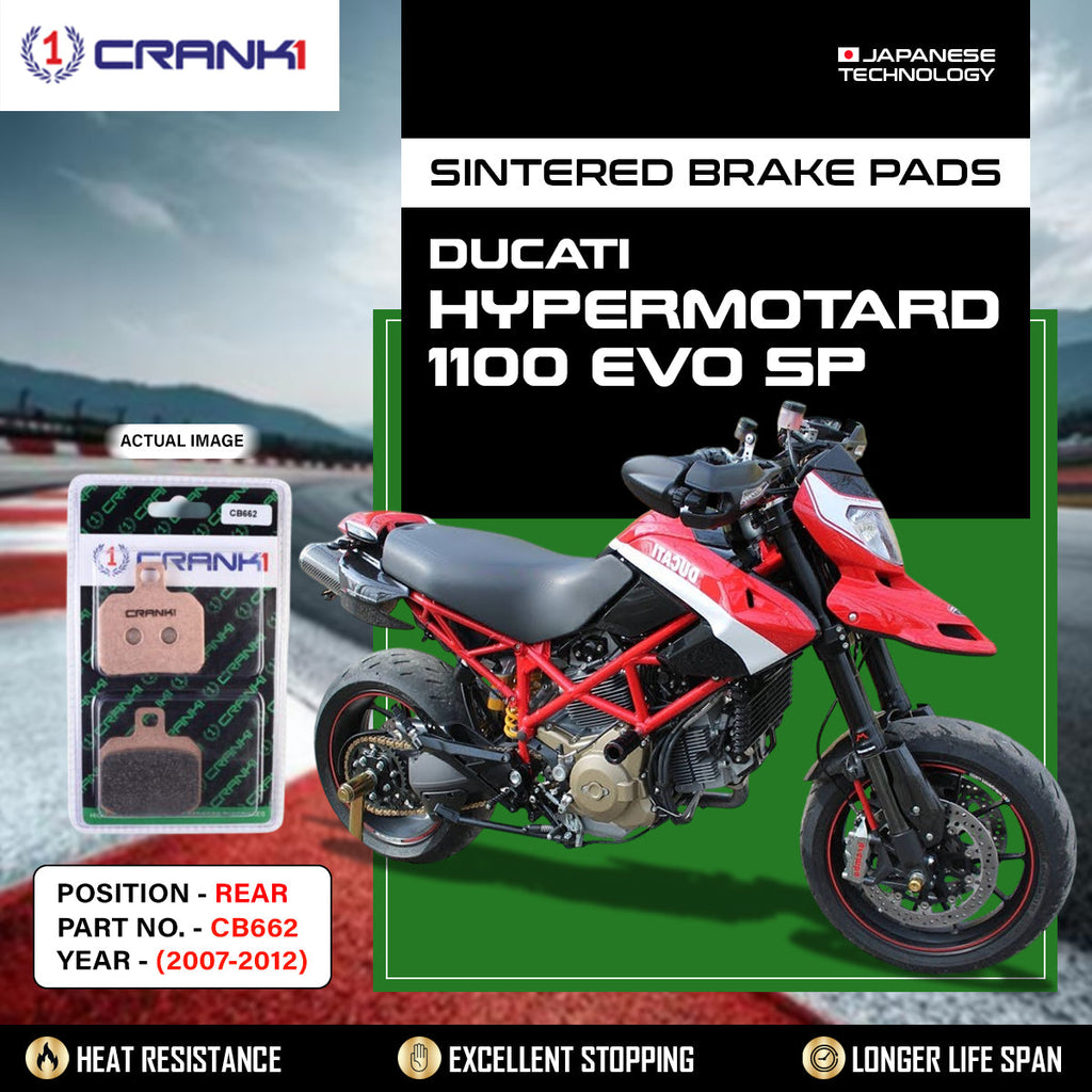 Sintered Brake Pads For Ducati Hypermotard 1100 EVO SP (2007-2012) - Rear - CB662 - 1 Set - CRANK1