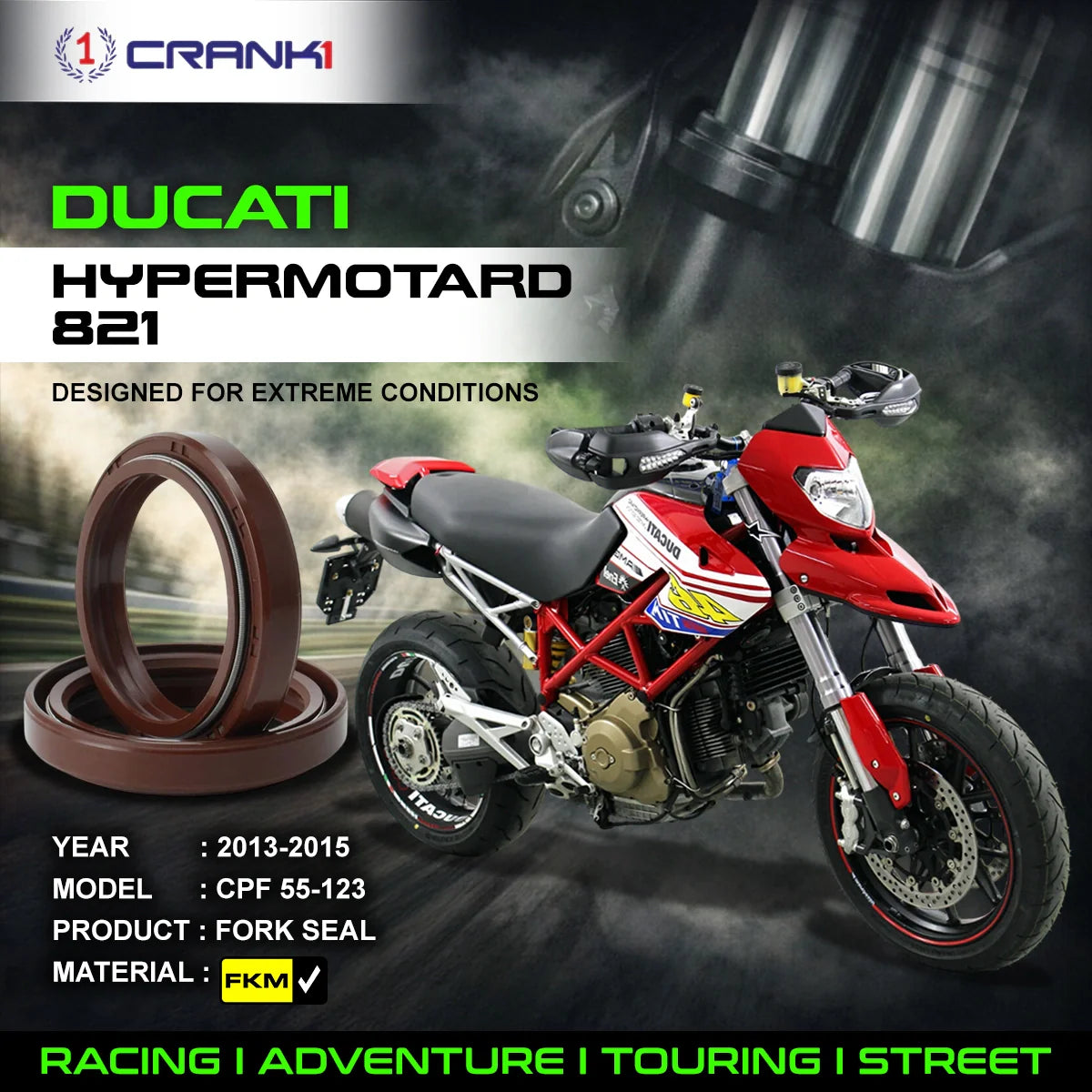 Fork Oil Seals Pair For Ducati Hypermotard 821 (2013-2015) - CPF55-123 - CRANK1