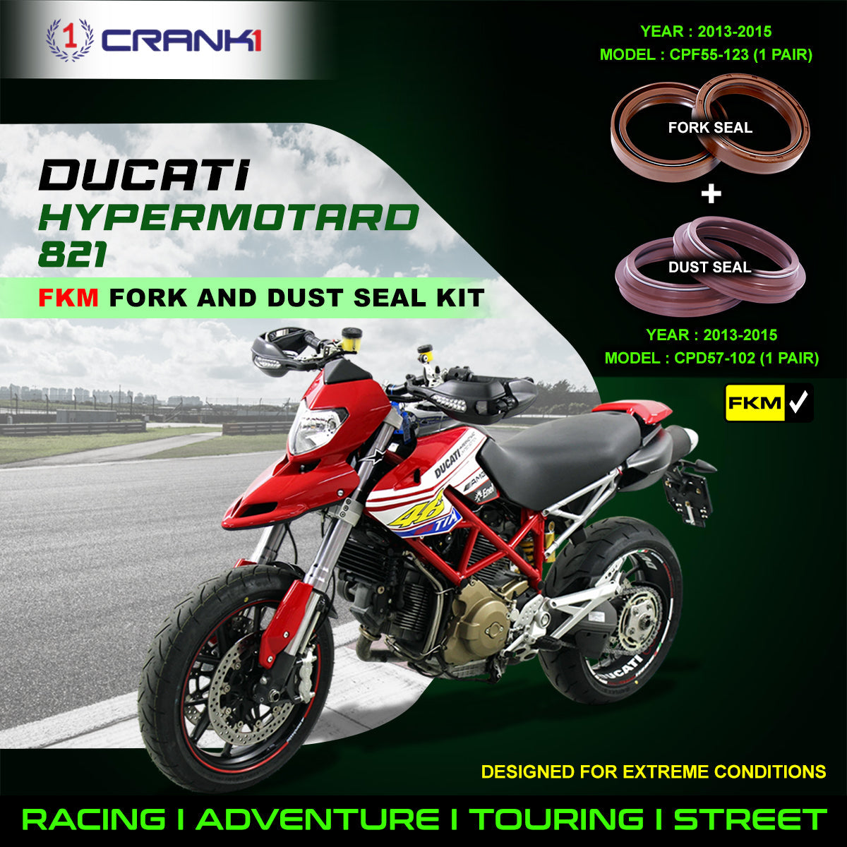 Fork And Dust Seals Kit For Ducati Hypermotard 821 (2013-2015) - CRANK1