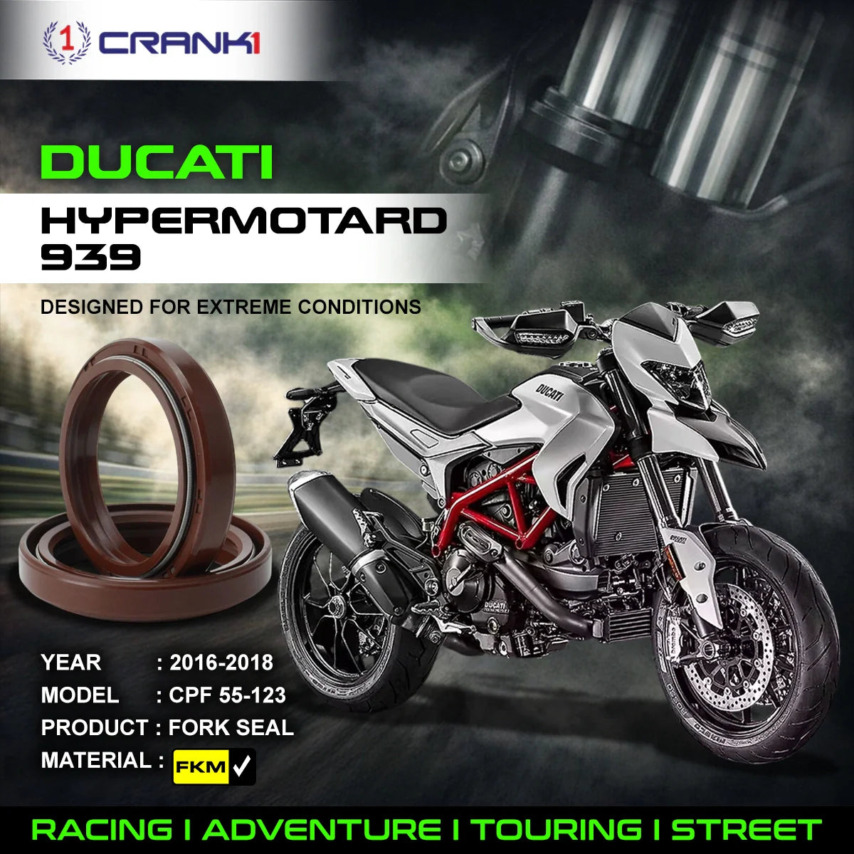 Fork Oil Seals Pair For Ducati Hypermotard 939 (2016-2018) - CPF55-123 - CRANK1