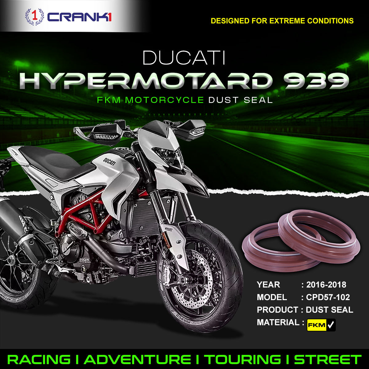Fork Dust Seals Pair For Ducati Hypermotard 939 (2016-2018) - CPD57-102 - CRANK1