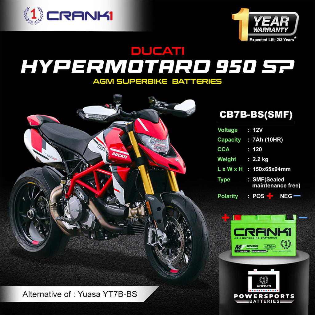 Battery For Ducati Hypermotard 950 SP (2022-2025) - CB7B-BS - Factory Activated - CRANK1