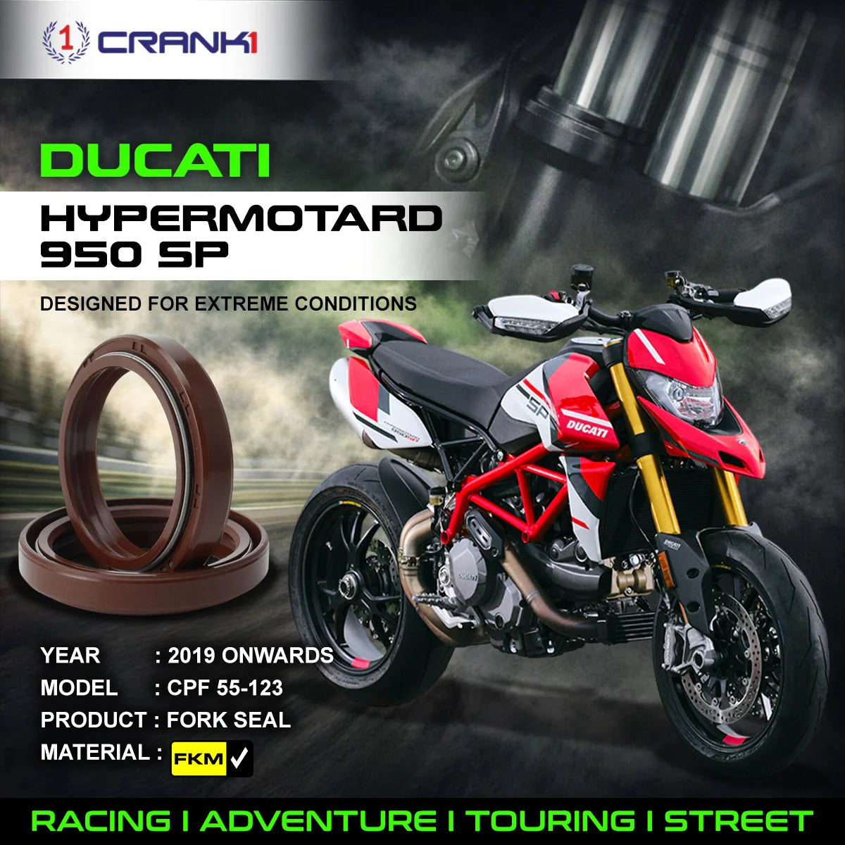 Fork Oil Seals Pair For Ducati Hypermotard 950 SP (2019 Onwards) - CPF55-123 - CRANK1