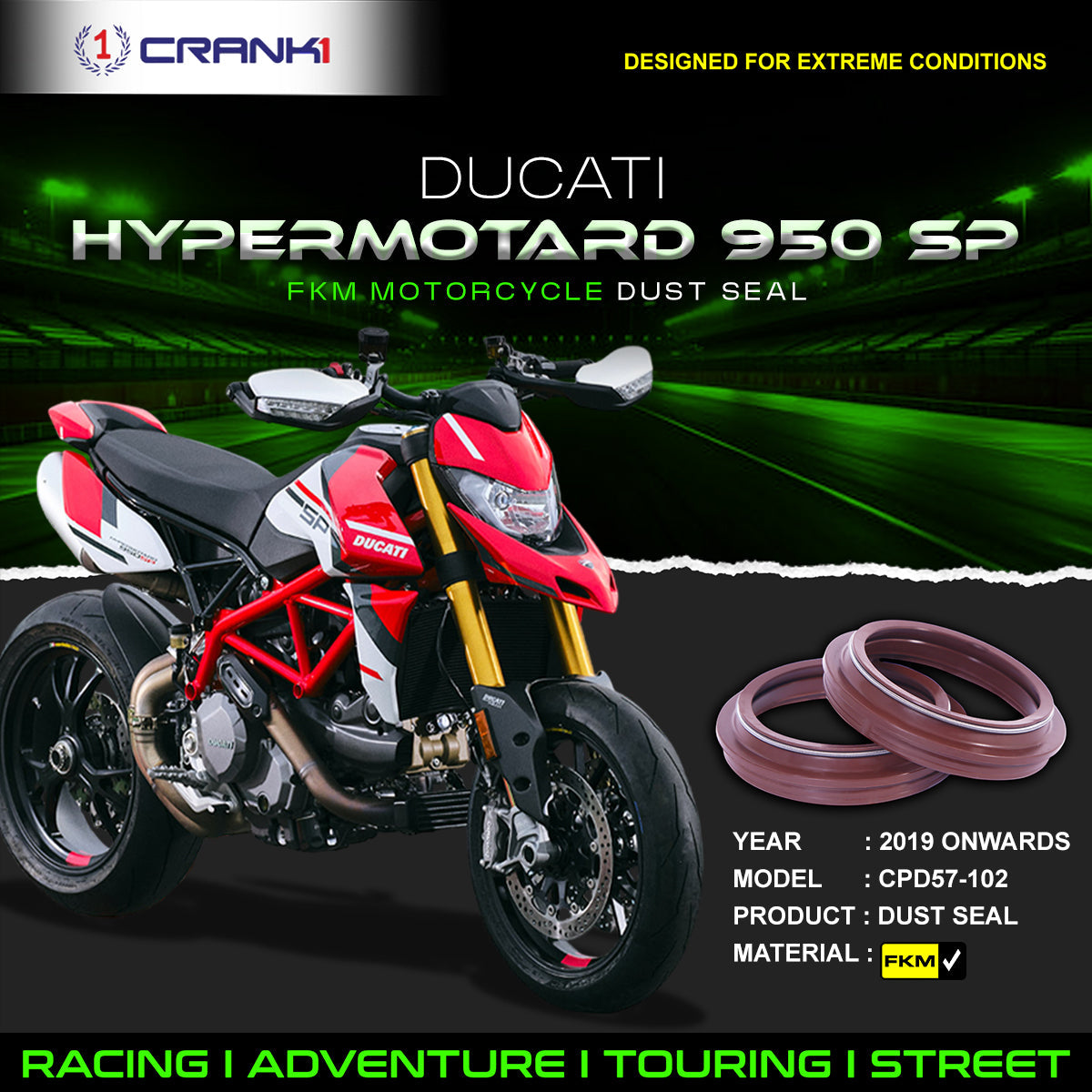Fork Dust Seals Pair For Ducati Hypermotard 950 SP (2019 Onwards) - CPD57-102 - CRANK1