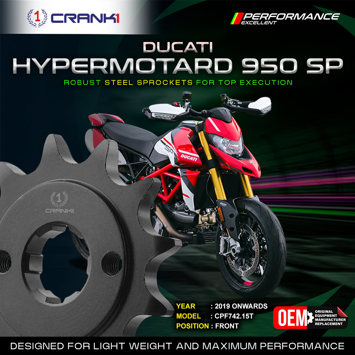 Sprocket For Ducati Hypermotard 950 SP (2019 Onwards) - Front - CPF742.15T - CRANK1