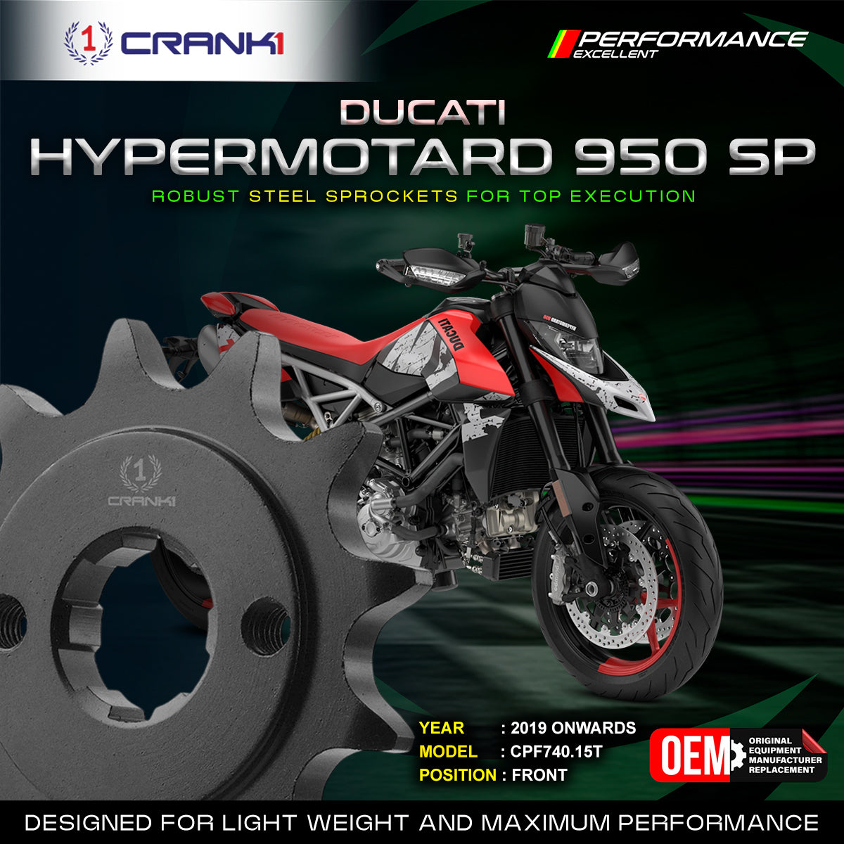 Sprocket For Ducati Hypermotard 950 SP (2019 Onwards) - Front - CPF740.15T - CRANK1