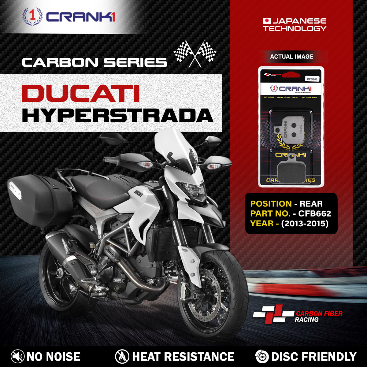 Carbon Brake Pads For Ducati Hyperstrada (2013-2015) - Rear - CFB662 - 1 Set - CRANK1