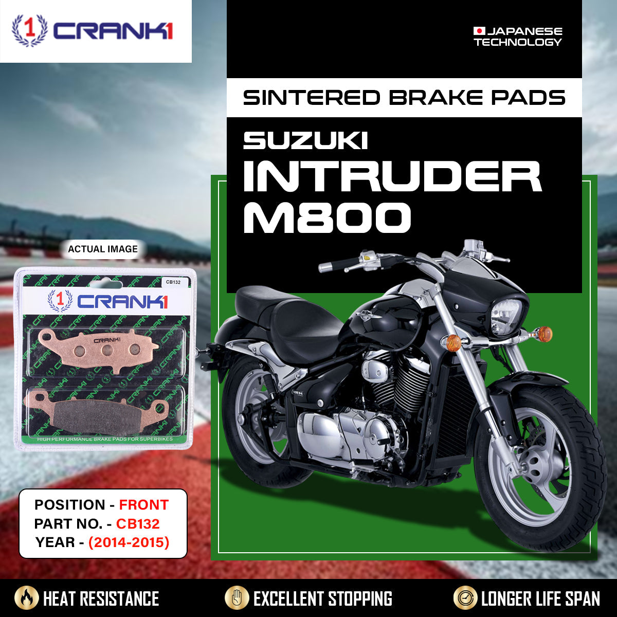 Sintered Brake Pads For Suzuki Intruder M800 (2014-2015) - Front - CB132 - 1 Set - CRANK1