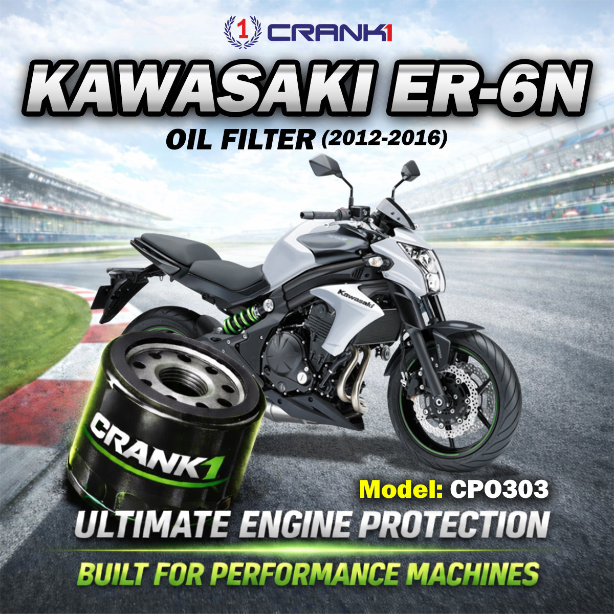 Oil Filter For Kawasaki ER-6n (2012-2016) - CPO303 - CRANK1