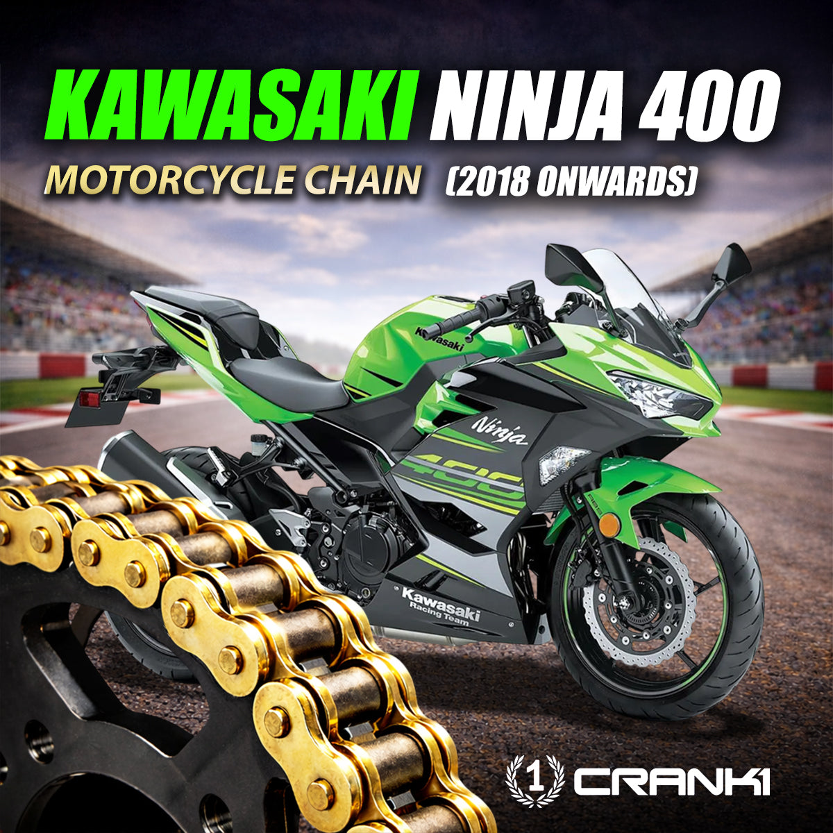 Chain For Kawasaki Ninja 400 (2018 Onwards) - 520 Pitch x 106 Links Gold (ZVMX) - CRANK1