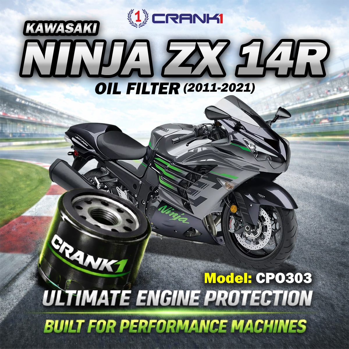 Oil Filter For Kawasaki Ninja ZX-14R (2011-2021) - CPO303 - CRANK1