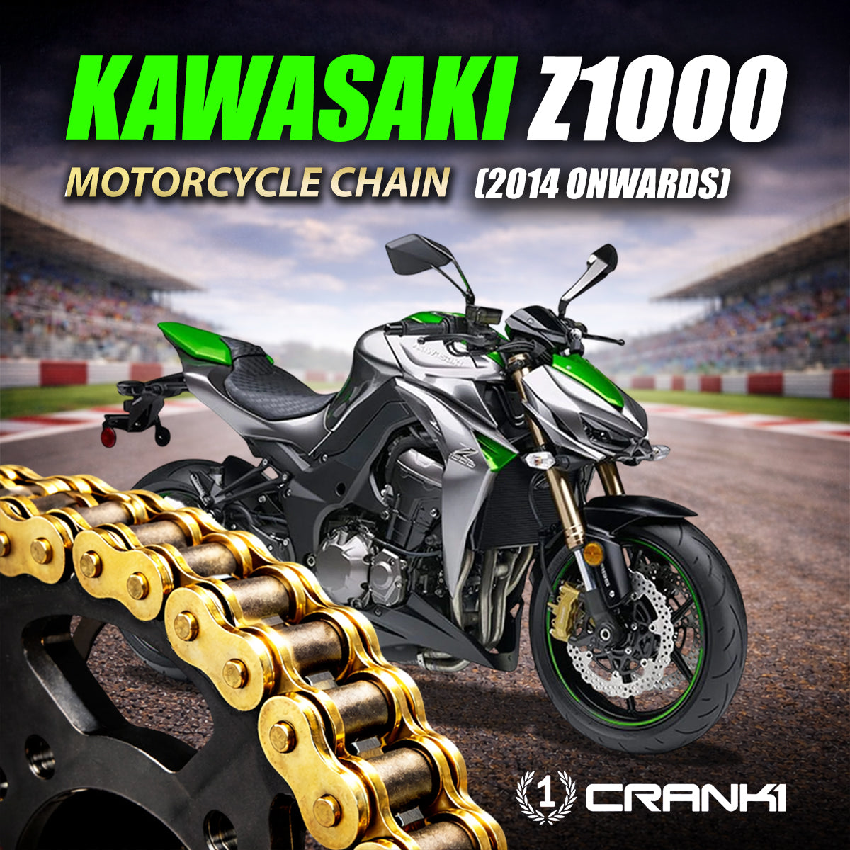 Chain For Kawasaki Z1000 (2014 Onwards) - 525 Pitch x 112 Links Gold (ZVMX) - CRANK1