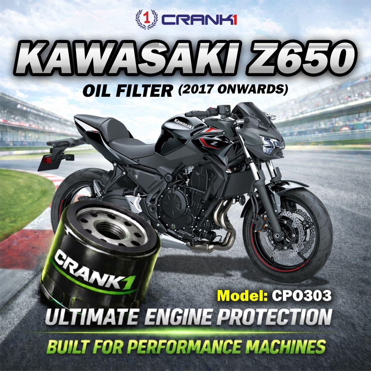Oil Filter For Kawasaki Z650 (2017 Onwards) - CPO303 - CRANK1