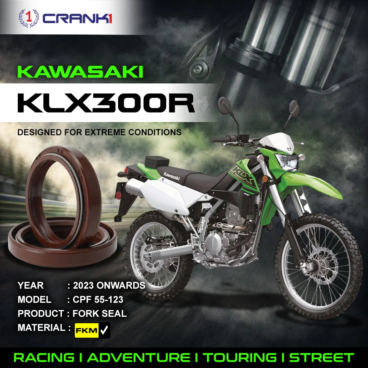 Fork Oil Seals Pair For Kawasaki KLX300R (2023 Onwards) - CPF55-123 - CRANK1