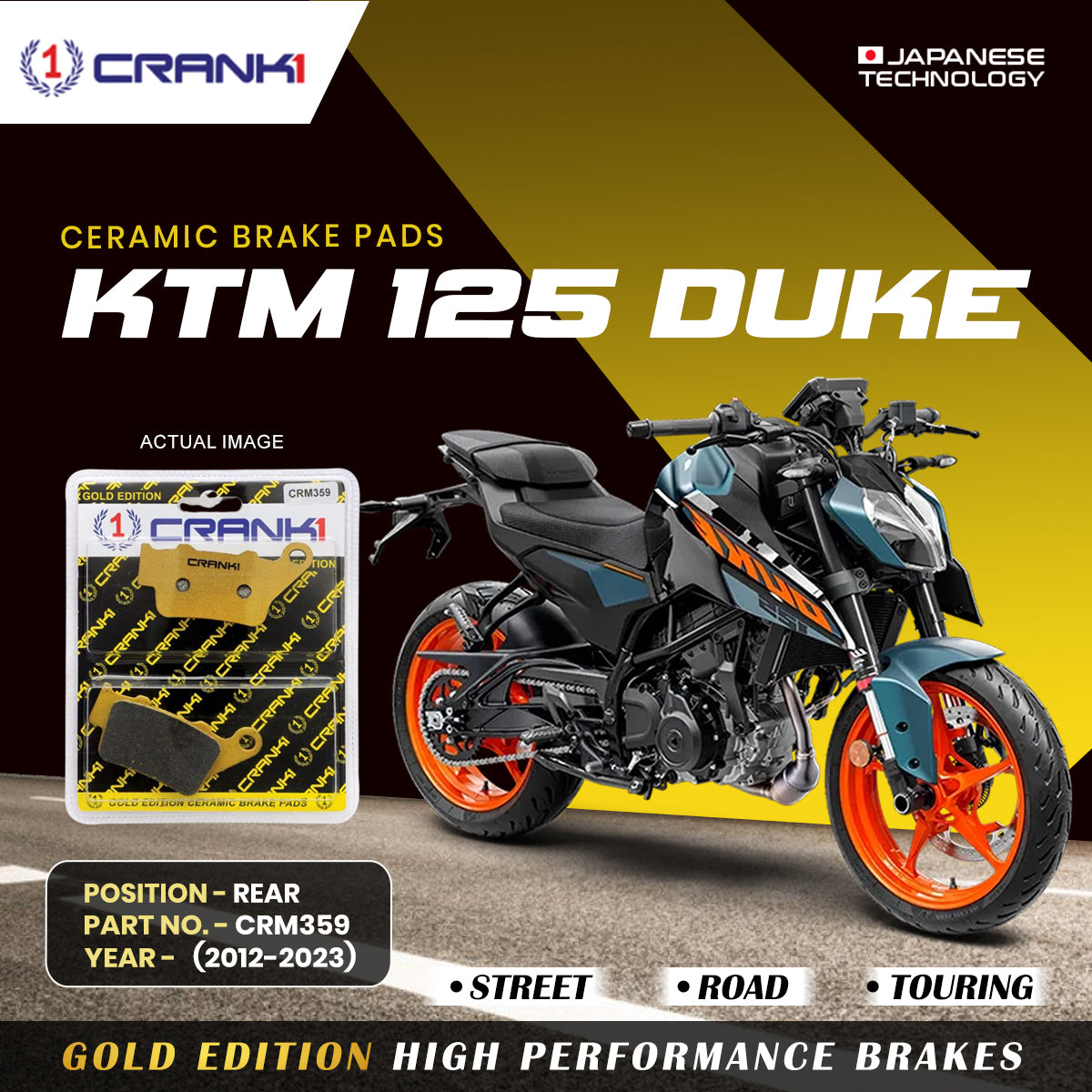 Ceramic Brake Pads For KTM 125 Duke (2012-2023) - Rear - CRM359 - 1 Set - CRANK1