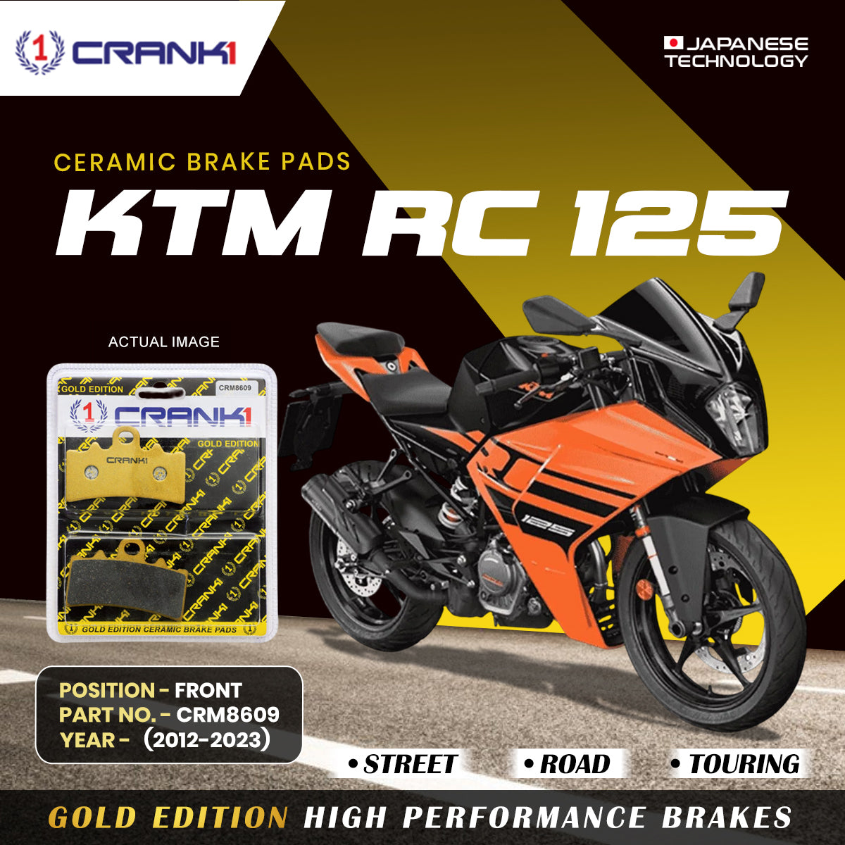 Ceramic Brake Pads For KTM RC 125 (2012-2023) - Front - CRM8609 - 1 Set - CRANK1