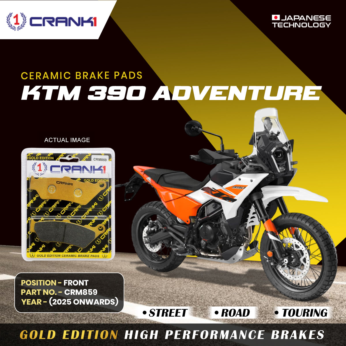 Ceramic Brake Pads For KTM 390 Adventure (2025 Onwards) - Front - CRM859 - 1 Set - CRANK1