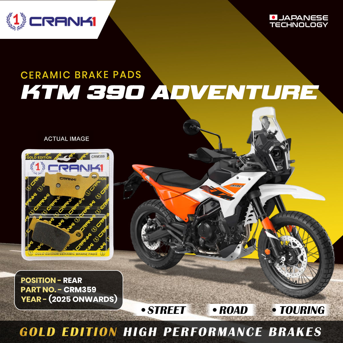 Ceramic Brake Pads For KTM 390 Adventure (2025 Onwards) - Rear - CRM359 - 1 Set - CRANK1