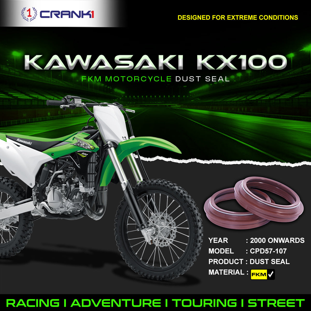 Fork Dust Seals Pair For Kawasaki KX100 (2000 Onwards) - CPD57-107 - CRANK1