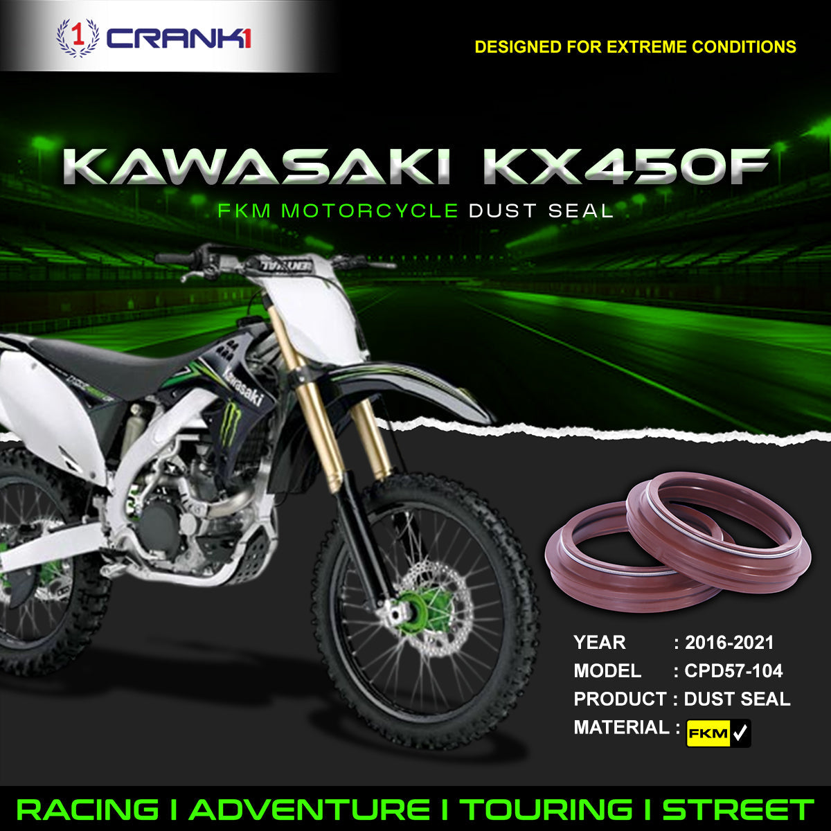Fork Dust Seals Pair For Kawasaki KX450F (2016-2021) - CPD57-104 - CRANK1