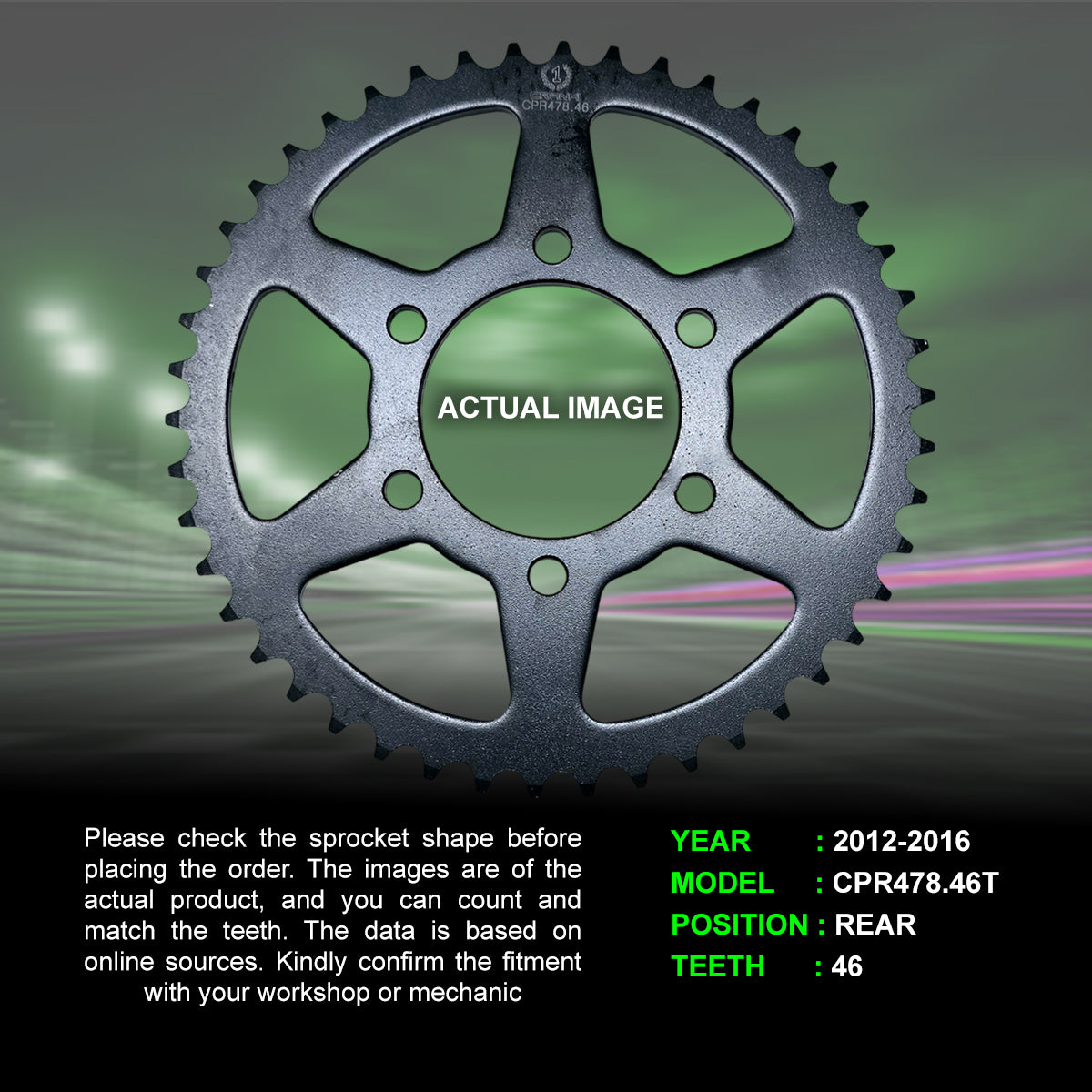 Sprocket For Kawasaki ER-6n (2012-2016) - Rear - CPR478.46T - CRANK1