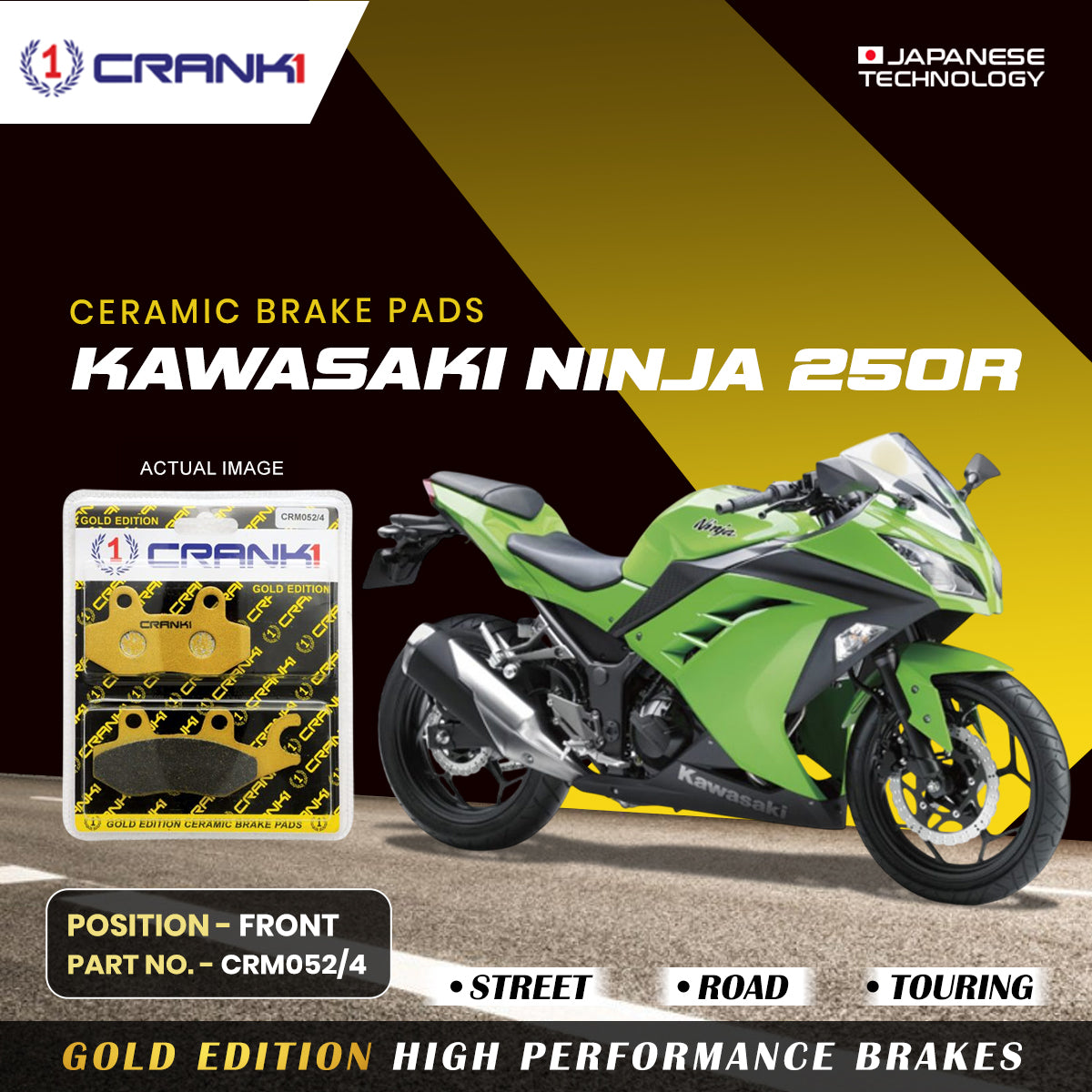 Ceramic Brake Pads For Kawasaki Ninja 250R - Front - CRM052/4 - 1 Set - CRANK1