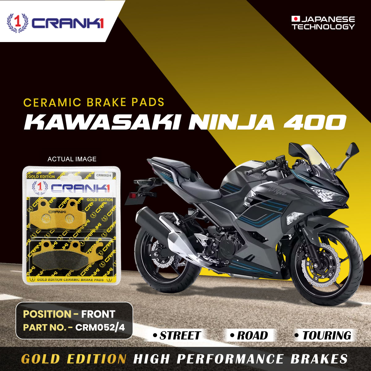 Ceramic Brake Pads For Kawasaki Ninja 400 - Front - CRM052/4 - 1 Set - CRANK1