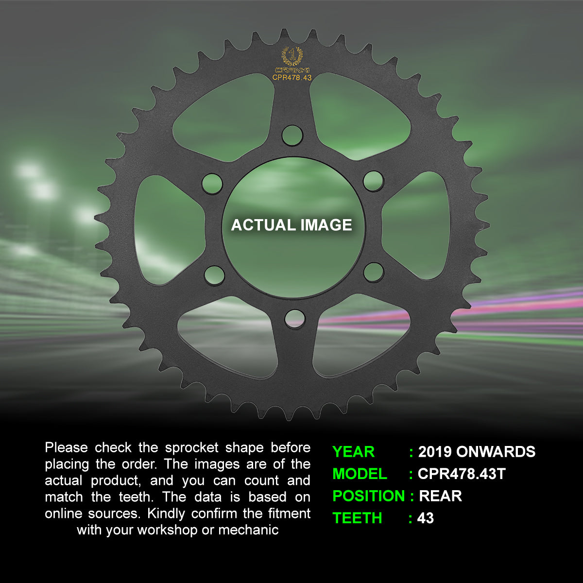 Sprocket For Kawasaki Ninja ZX-6R (2019 Onwards) - Rear - CPR478.43T - CRANK1