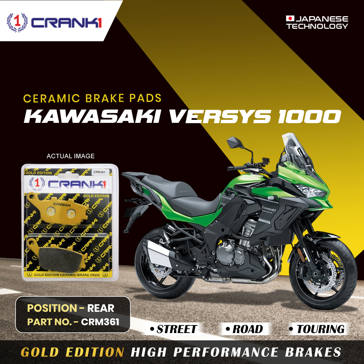 Ceramic Brake Pads For Kawasaki Versys 1000 - Rear - CRM361 - 1 Set - CRANK1
