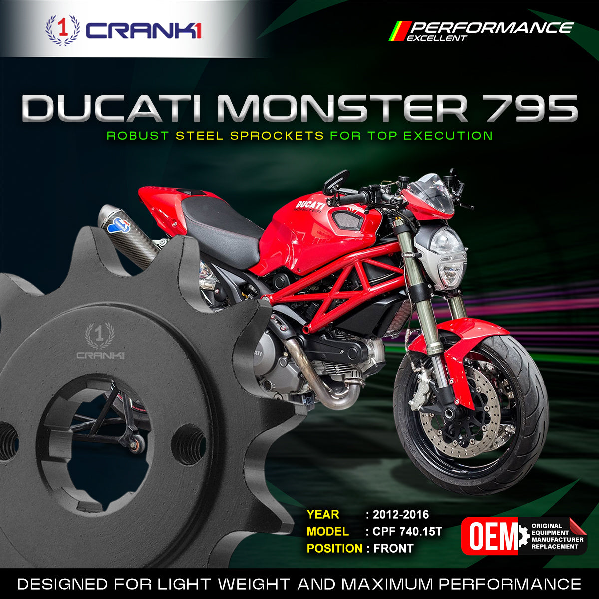 Sprocket For Ducati Monster 795 (2012-2016) - Front - CPF740.15T - CRANK1