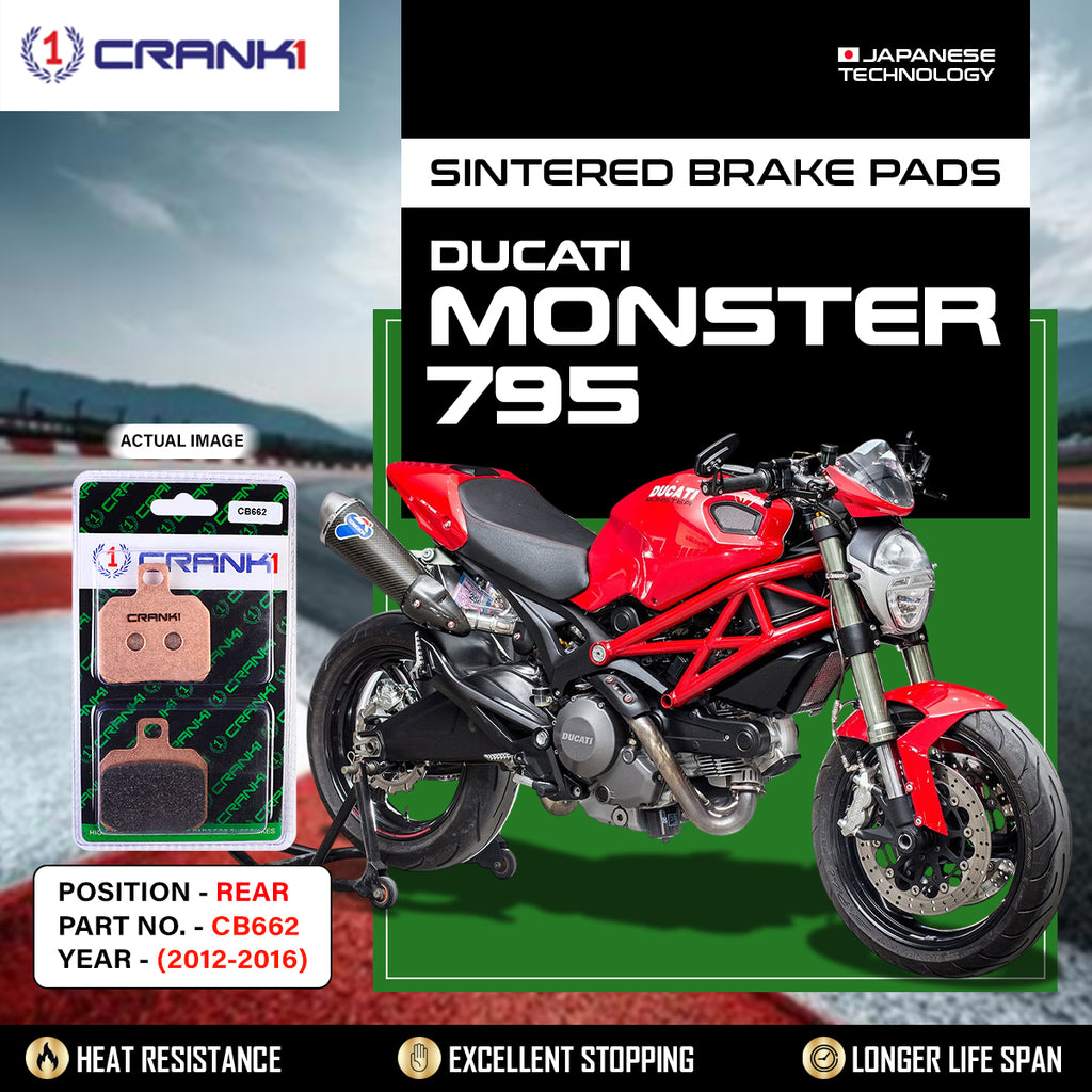 Sintered Brake Pads For Ducati Monster 795 (2012-2016) - Rear - CB662 - 1 Set - CRANK1