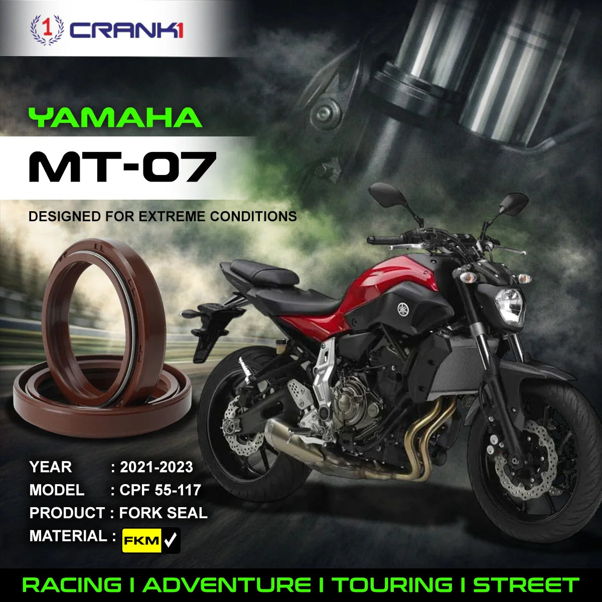Fork Oil Seals Pair For Yamaha MT-07 (2021-2023) - CPF55-117 - CRANK1