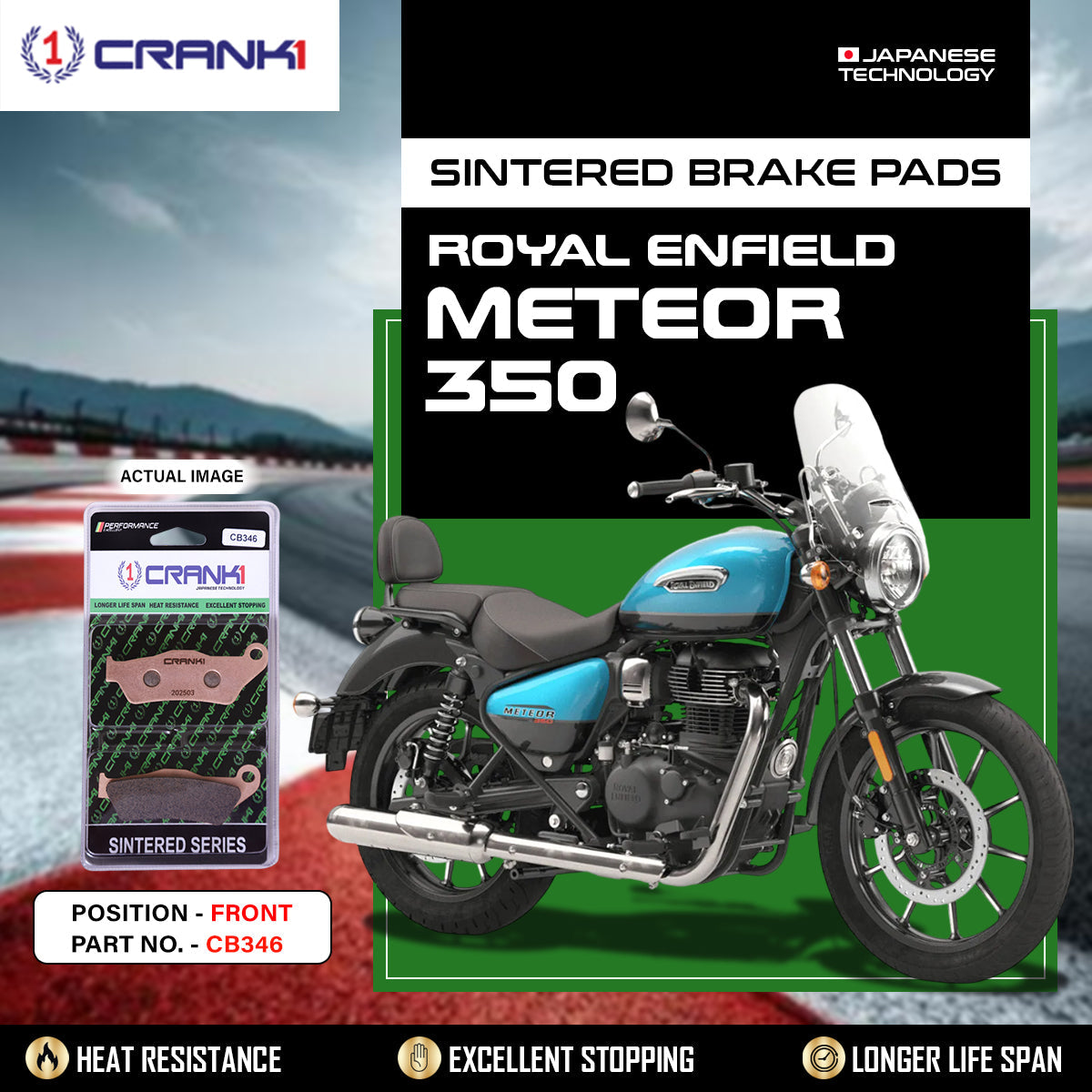 Sintered Brake Pads For Royal Enfield Meteor 350 - Front - CB346 - 1 Set - CRANK1