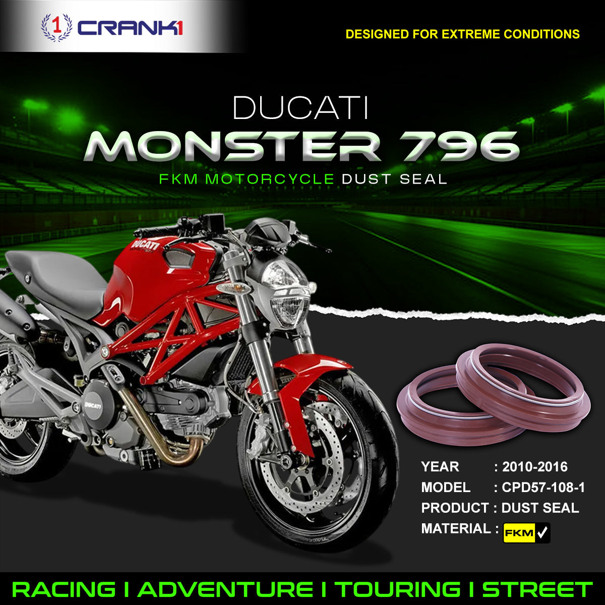Fork Dust Seals Pair For Ducati Monster 796 (2010-2016) - CPD57-108-1 - CRANK1