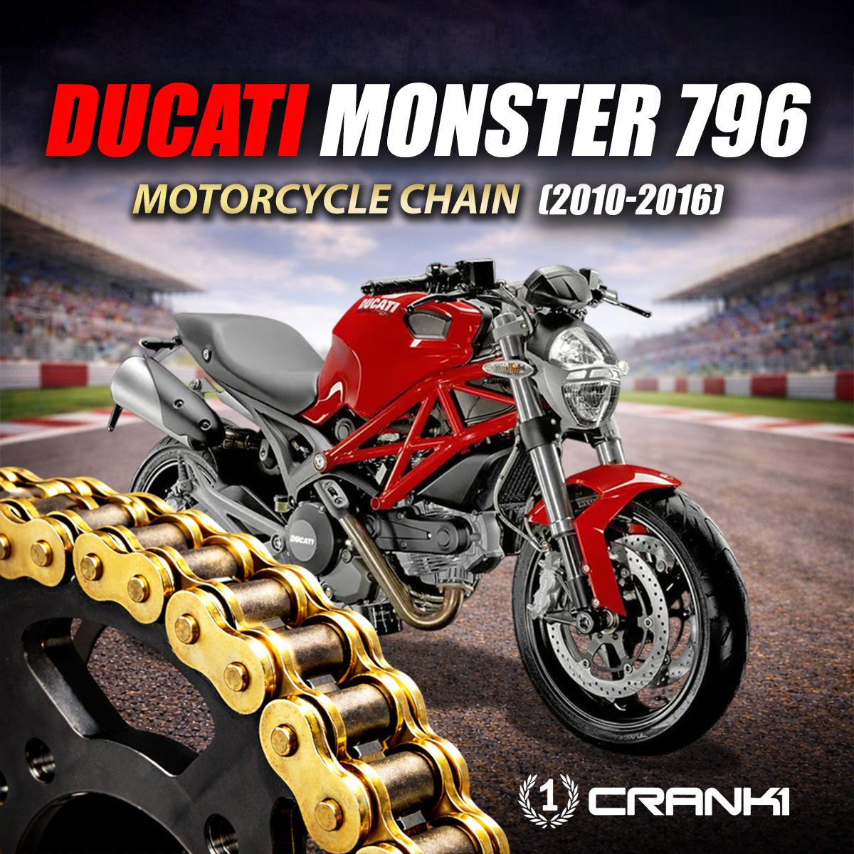 Chain For Ducati Monster 796 (2010-2016) - 525 Pitch x 104 Links Gold (ZVMX) - CRANK1