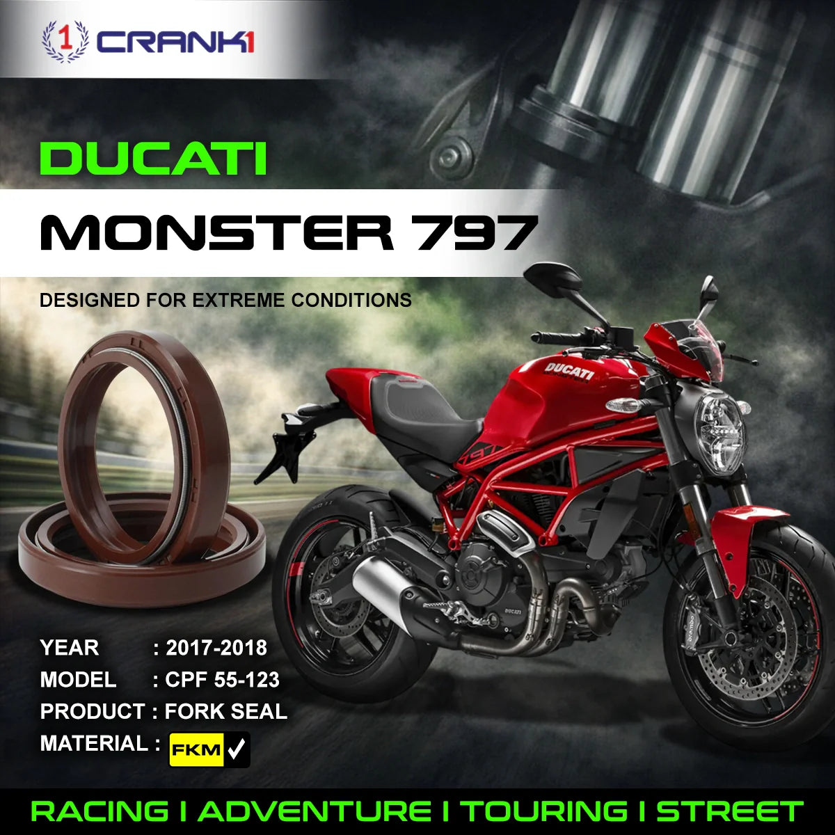 Fork Oil Seals Pair For Ducati Monster 797 (2017-2018) - CPF55-123 - CRANK1