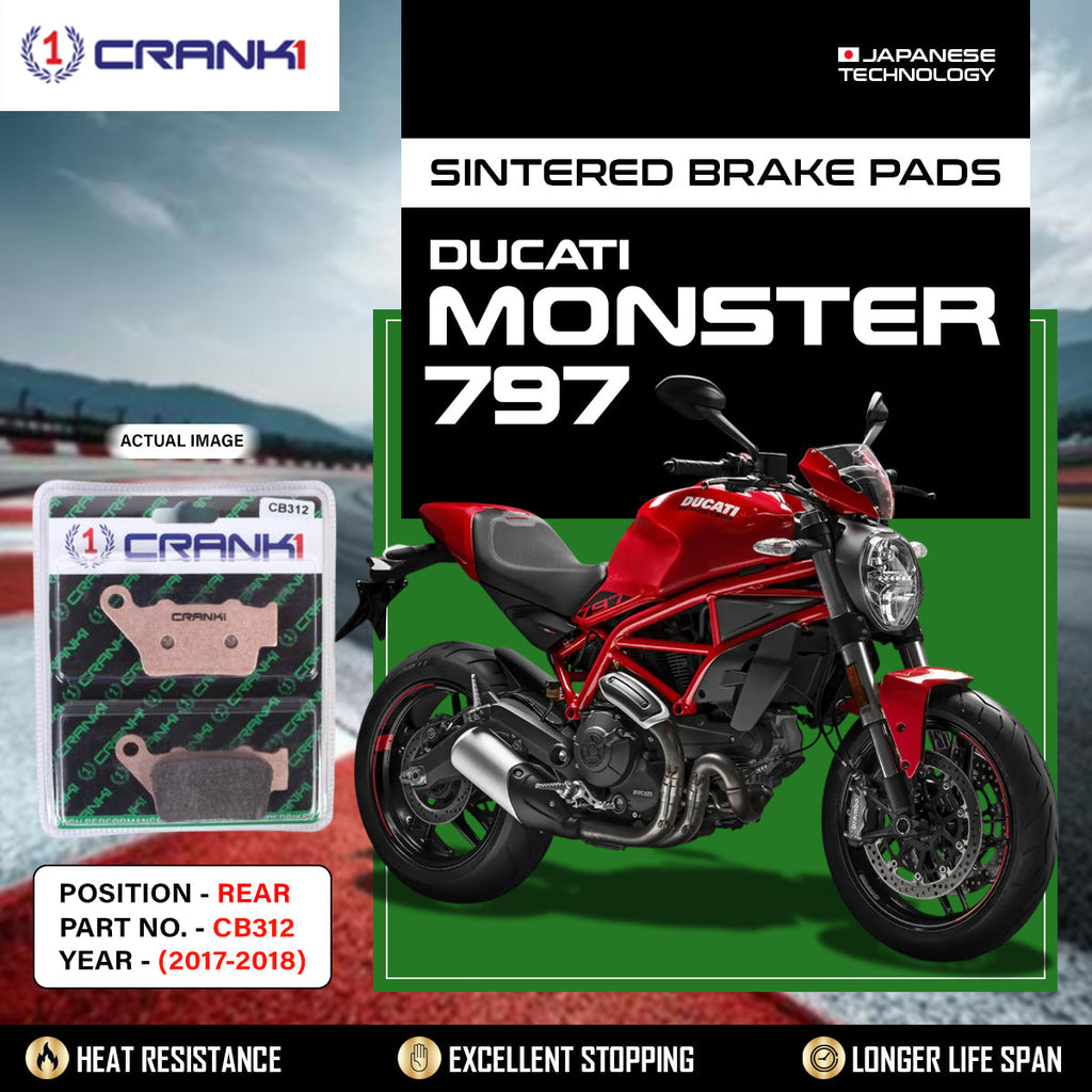Sintered Brake Pads For Ducati Monster 797 (2017-2018) - Rear - CB312 - 1 Set - CRANK1