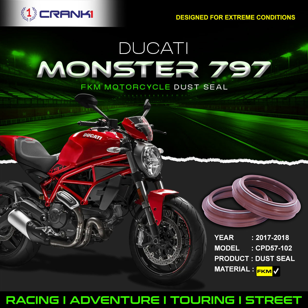 Fork Dust Seals Pair For Ducati Monster 797 (2017-2018) - CPD57-102 - CRANK1