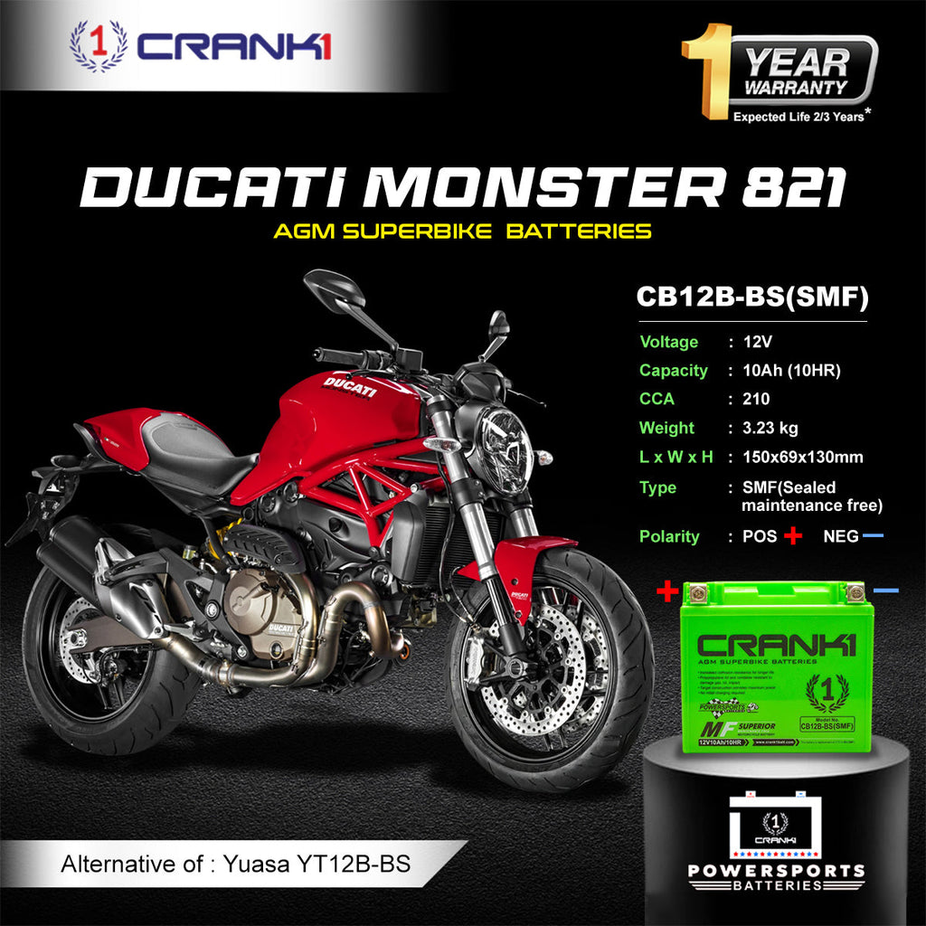 Battery For Ducati Monster 821 (2021-2025) - CB12B-BS - Factory Activated - CRANK1