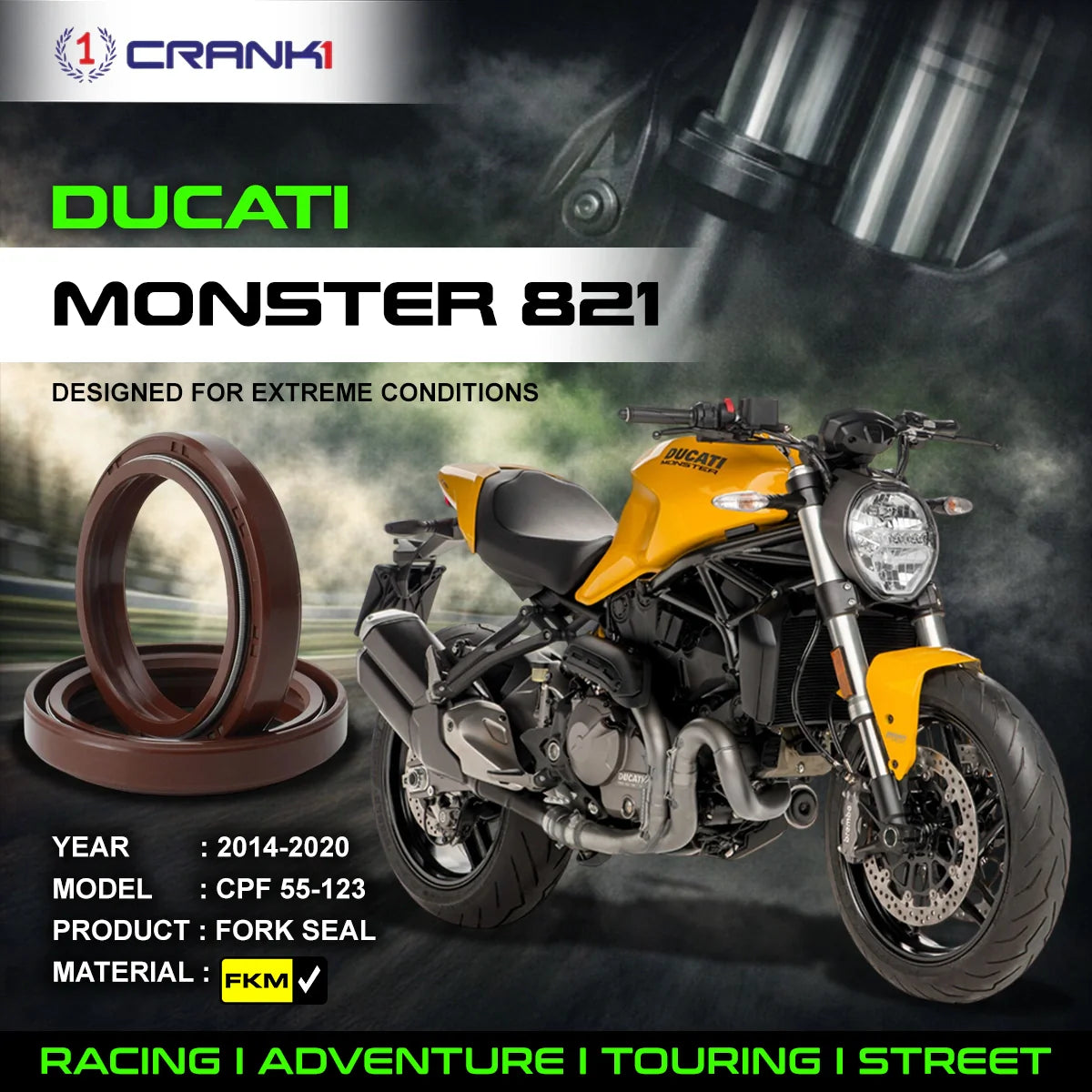 Fork Oil Seals Pair For Ducati Monster 821 (2014-2020) - CPF55-123 - CRANK1