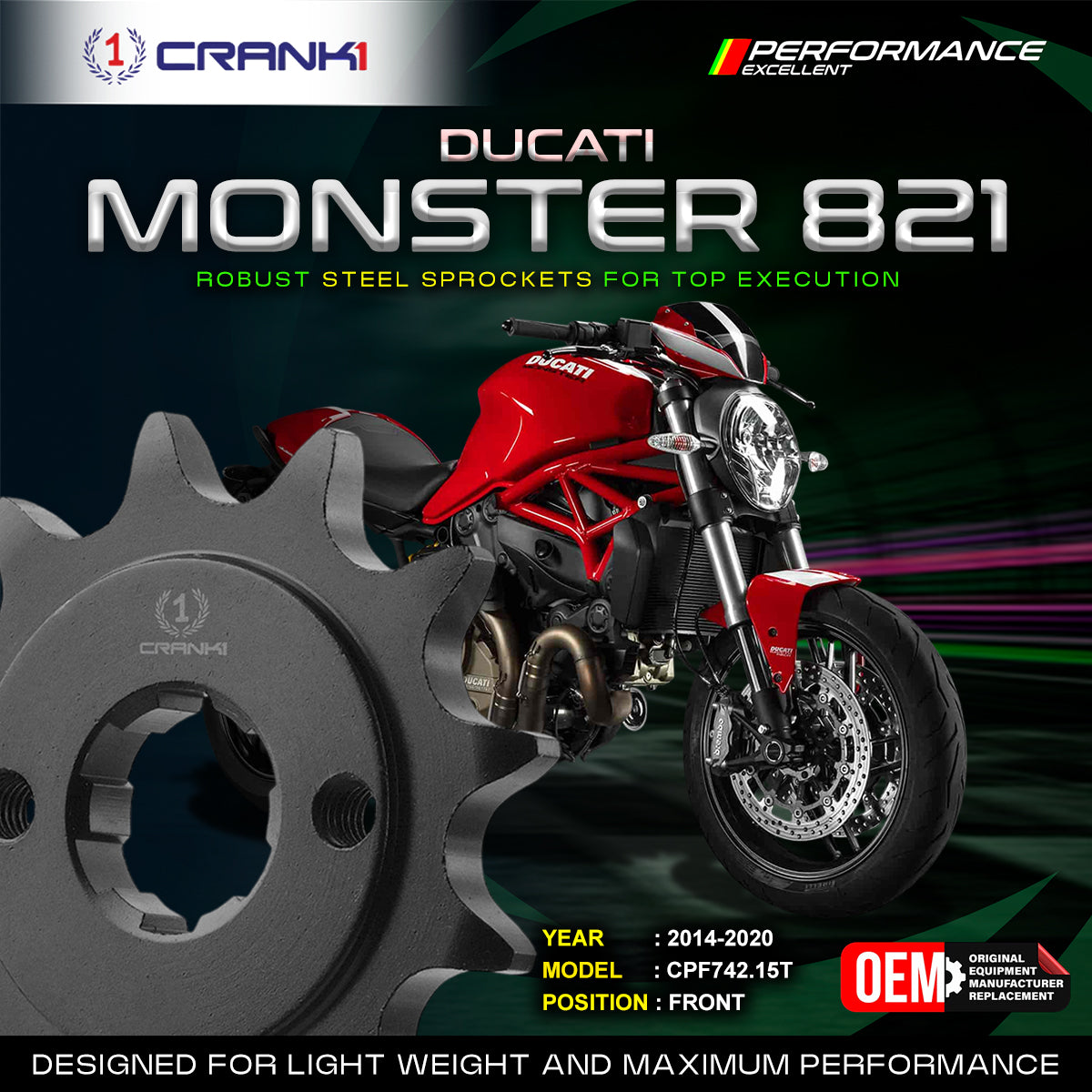 Sprocket For Ducati Monster 821 (2014-2020) - Front - CPF742.15T - CRANK1