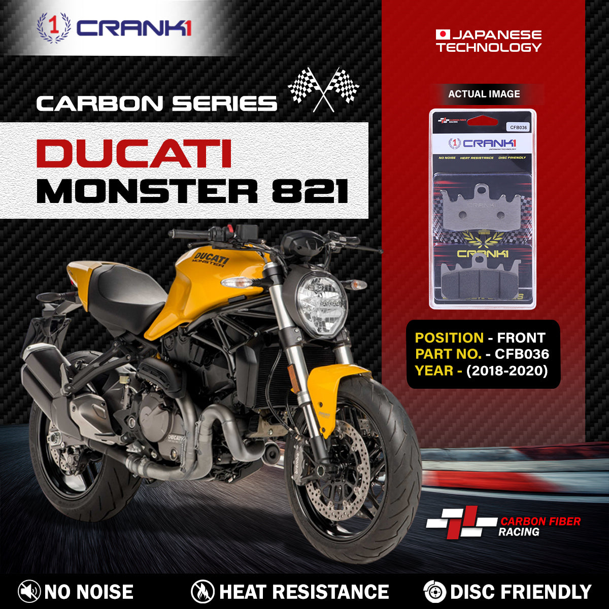 Carbon Brake Pads For Ducati Monster 821 (2018-2020) - Front - CFB036 - 2 Sets - CRANK1