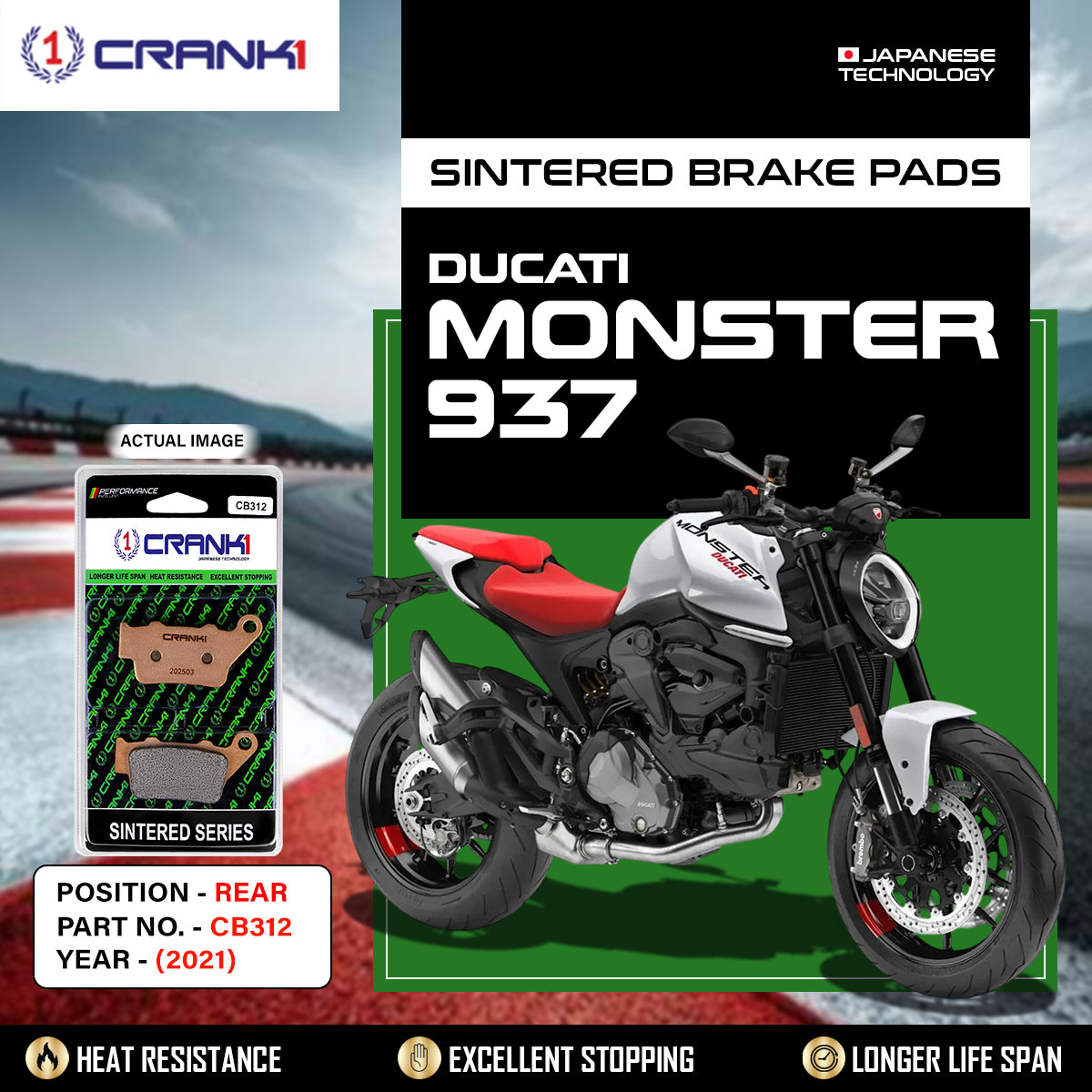Sintered Brake Pads For Ducati Monster 937 (2021) - Rear - CB312 - 1 Set - CRANK1