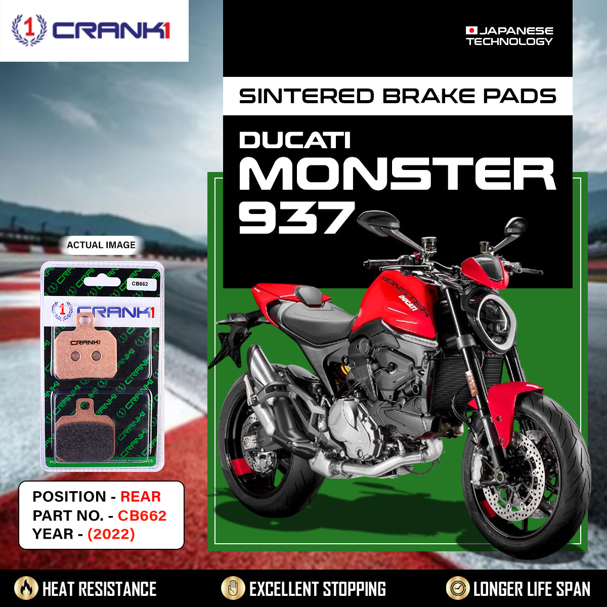 Sintered Brake Pads For Ducati Monster 937 (2022)  - Rear - CB662 - 1 Set - CRANK1