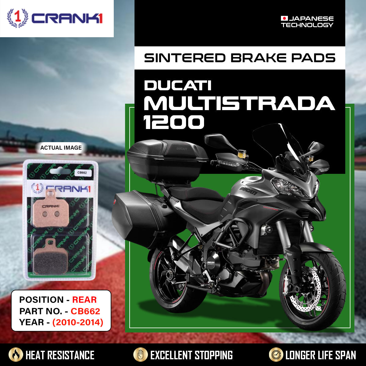 Sintered Brake Pads For Ducati Multistrada 1200 (2010-2014) - Rear - CB662 - 1 Set - CRANK1